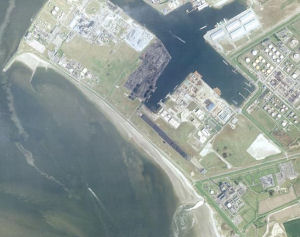 Satellietfoto beoogde locatie voor de huidige WCT-terminal